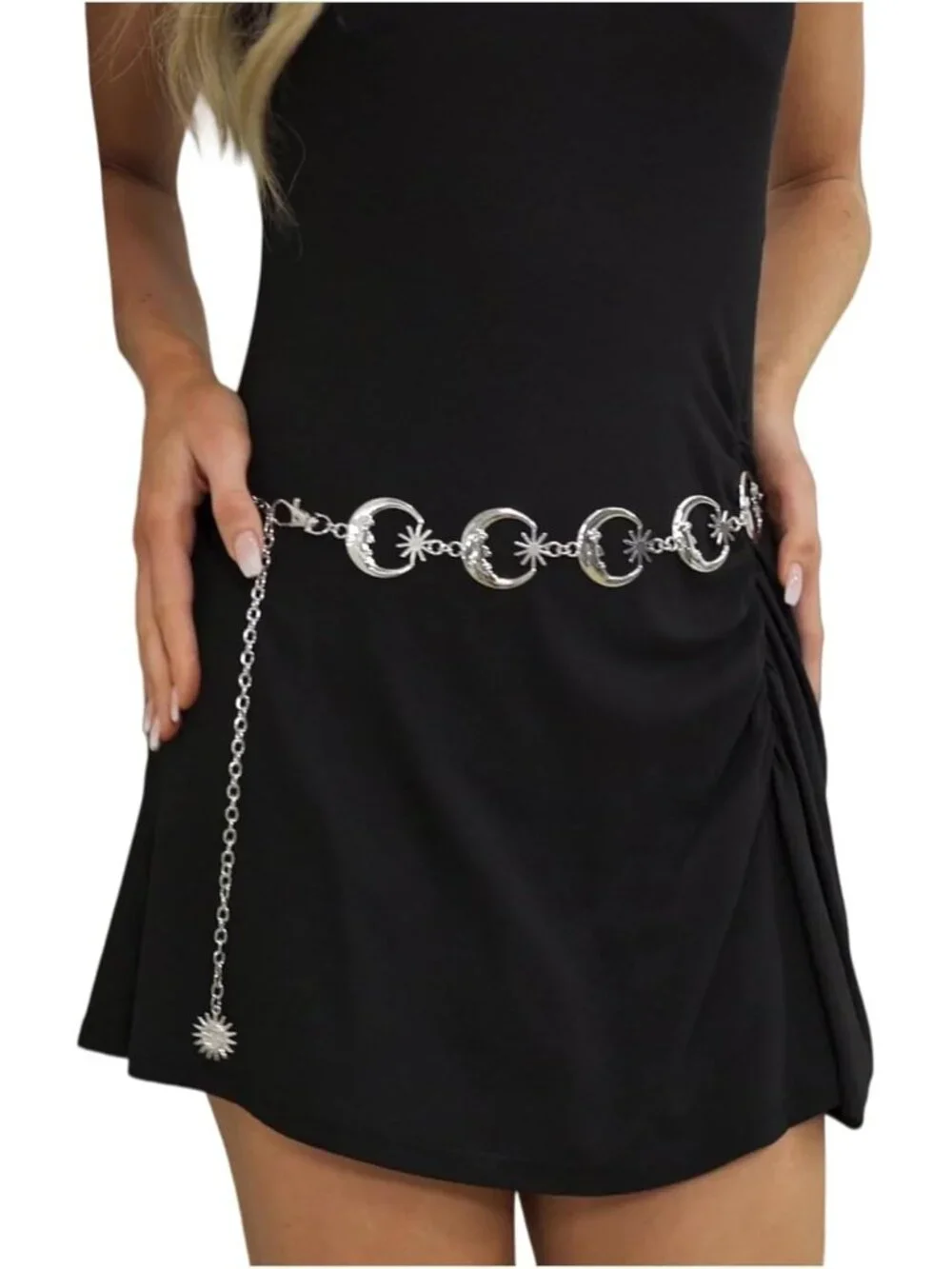 Adjustable Metal Chain Belt for Women - Sun Moon Western Style Waist Accessory